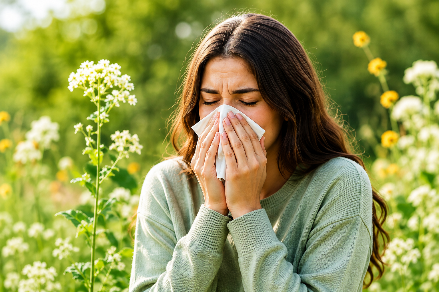 Woman experiencing allergy symptoms