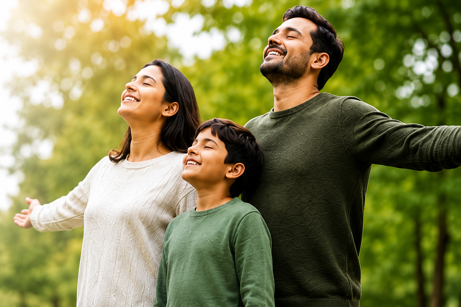 Happy family enjoying fresh air